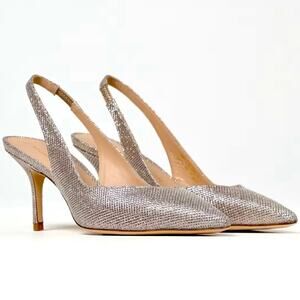 Stuart Weitzman Eva 75 Pointed Toe Slingback Pump Color: Poudre size 6.5